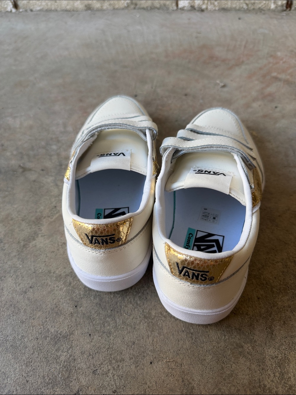 Vans White Sneakers with Gold Accent Velcro Straps - Picture 3 of 5